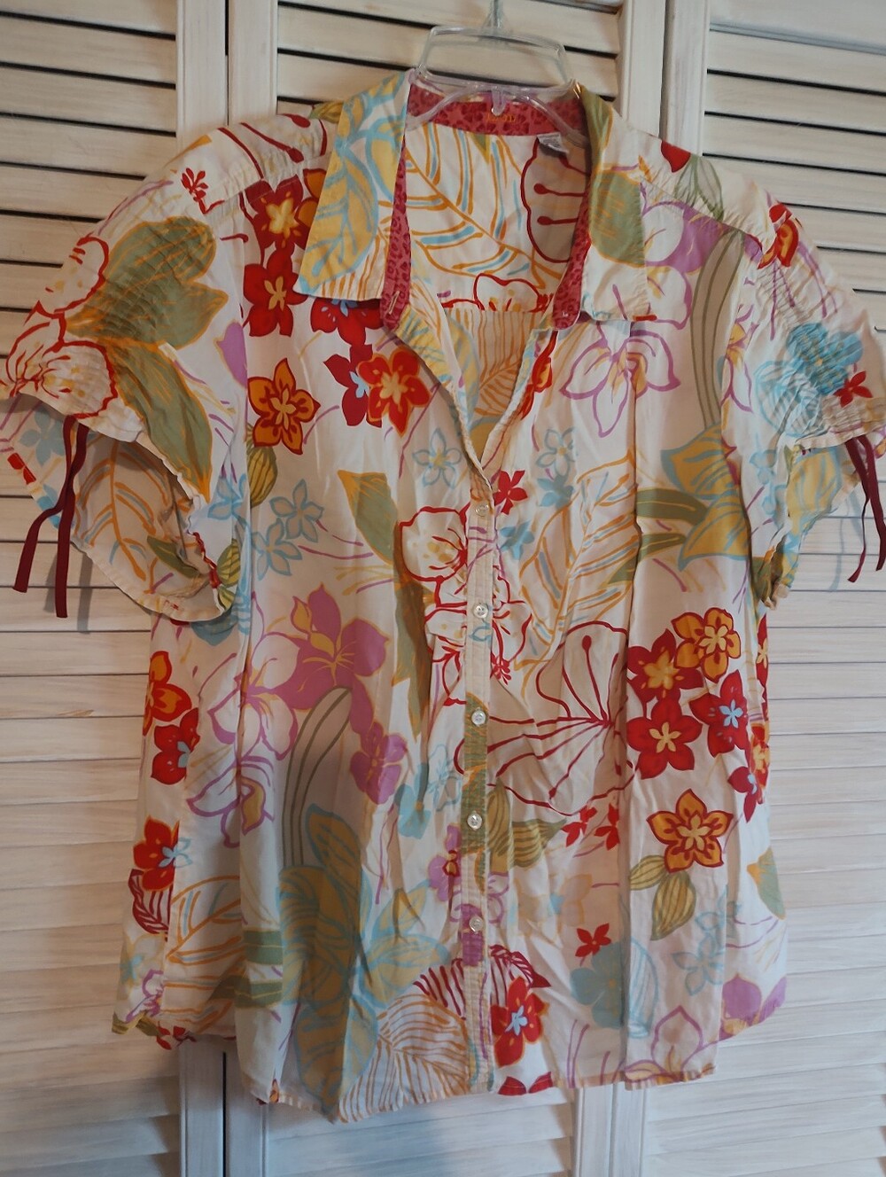 Izod 2x Hawaiian Luau Women’s Floral Print Short Sleeve Cotton Top